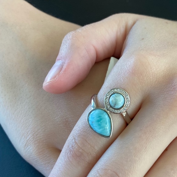 Clearance Sale $28 Firm! Natural Larimar & Cz Sterling Ring, Sz 6 - Picture 6 of 16